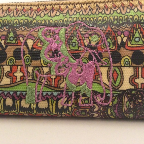 Sakroots Multicolored Design Coated Canvas Wallet w/ Embroidered Purple … - Picture 4 of 8